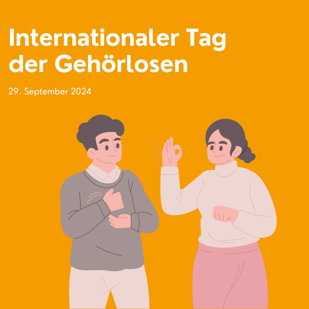 Banner mit gezeichneten Gehörlosen.